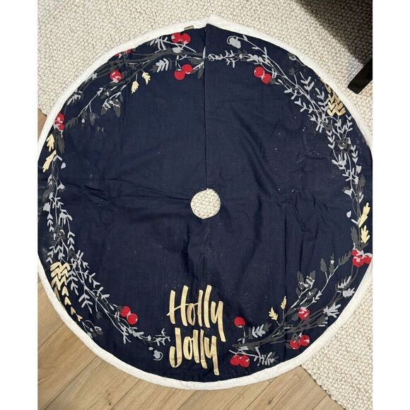 Allen + Roth Christmas Tree Skirt Blue 56” Holly Jolly Decorations Holiday Blue - Picture 10 of 10